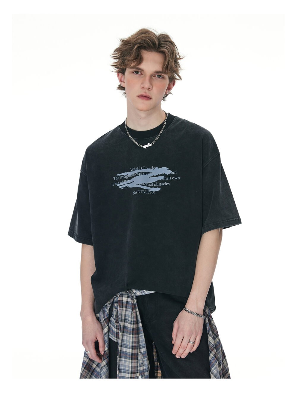 NARTALIY washed distressed short-sleeved T-shirt for men and women_770933275379 - Image 9