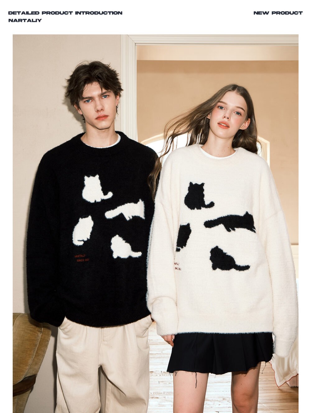 NARTALIY Cat Mohair Sweater - Unisex Autumn and Winter American Retro Loose Sweater - Image 2