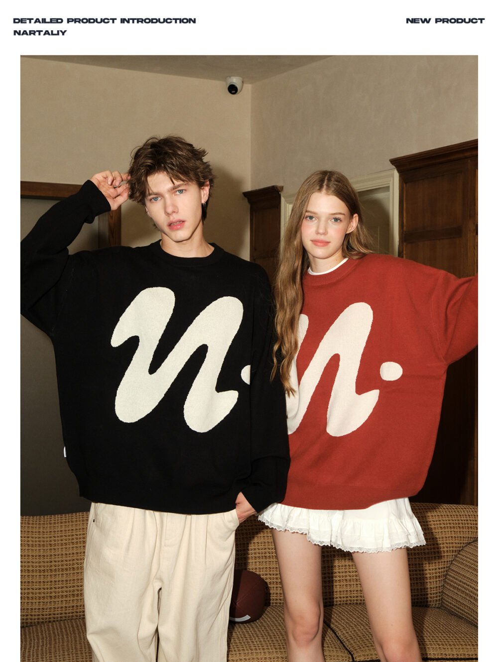 NARTALIY Puppy Round Neck Sweater - Unisex Autumn and Winter American Retro Trend Loose Sweater - Image 2