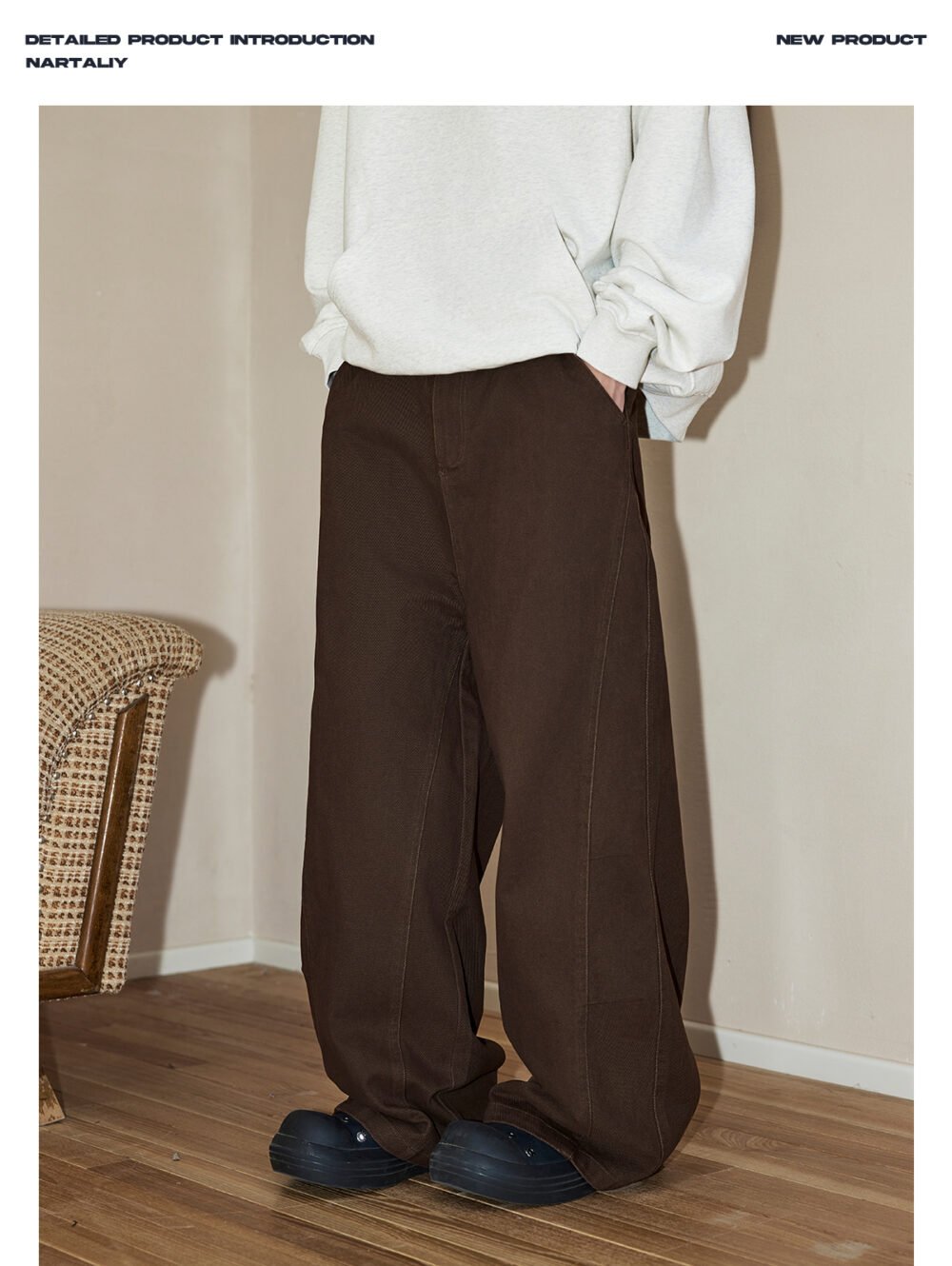 NARTALIY American High Street Washed Old Casual Pants - Men's Pure Cotton Trend Spring and Autumn Wide-Leg Trousers - Image 2
