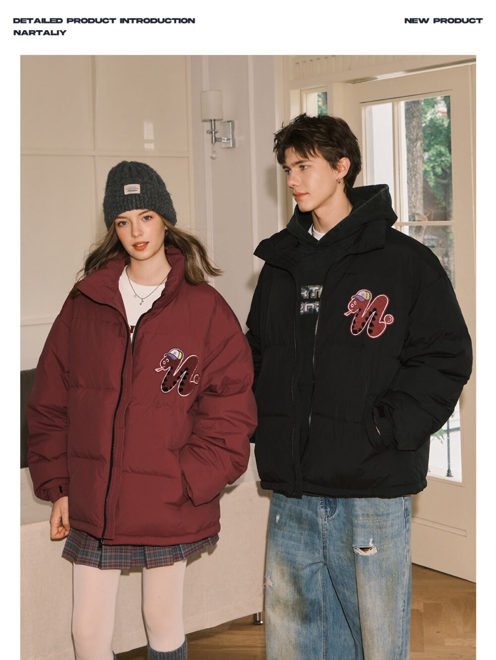 NARTALIY Snake Year Limited Edition 90 White Duck Down Jacket - Unisex Winter American Stand Collar Short Jacket - Image 3