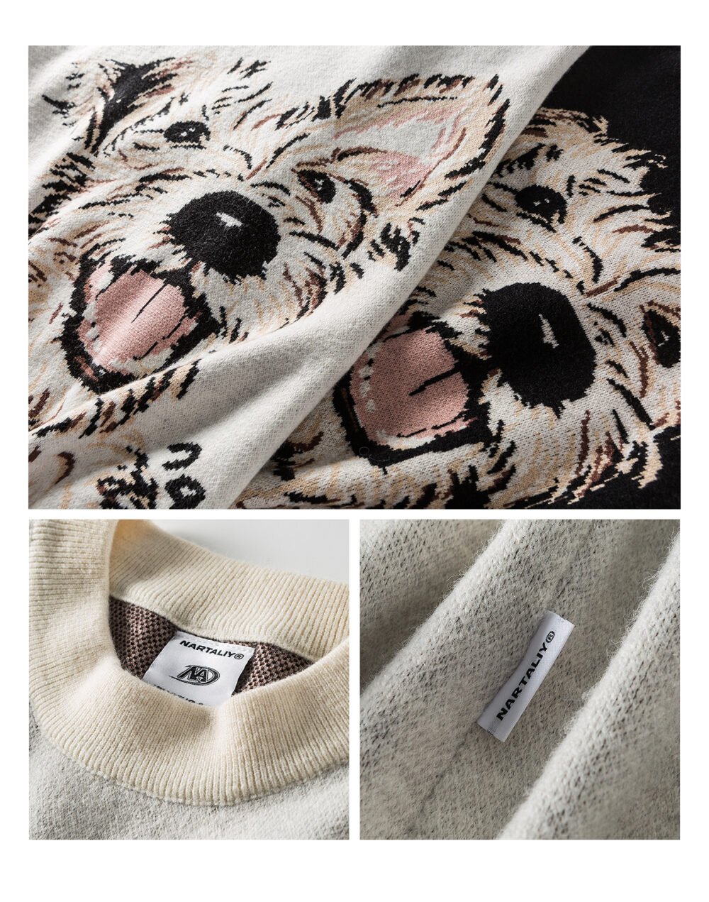 NARTALIY Puppy Round Neck Sweater - Unisex Autumn and Winter American Retro Trend Loose Sweater - Image 12