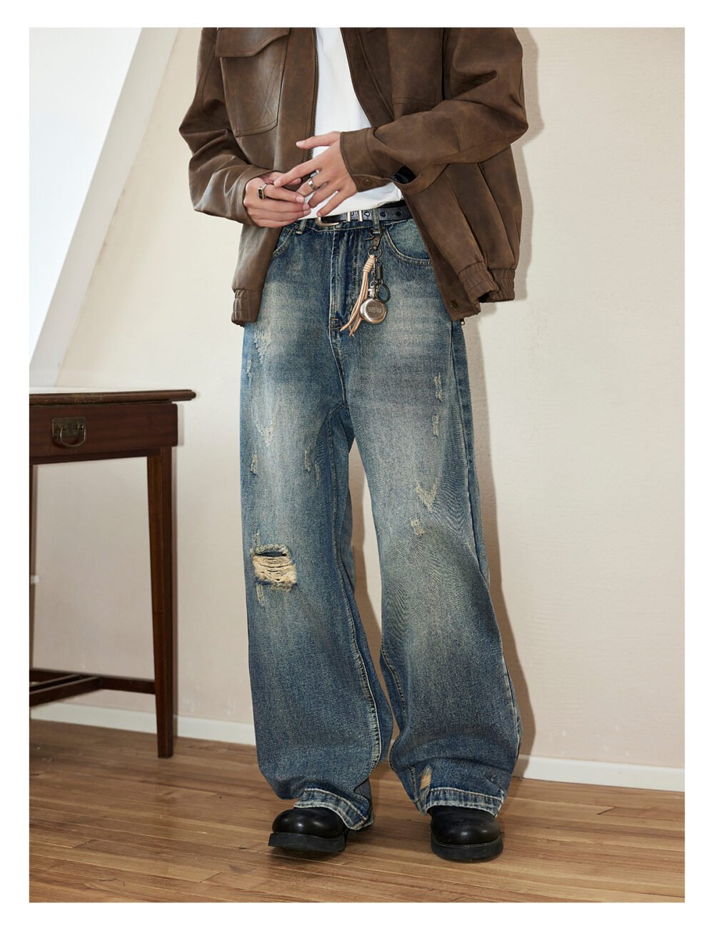 NARTALIY Ripped Washed Old Jeans - Men's Fashion Brand Spring and Autumn American Retro Wide-Leg Trousers - Image 2
