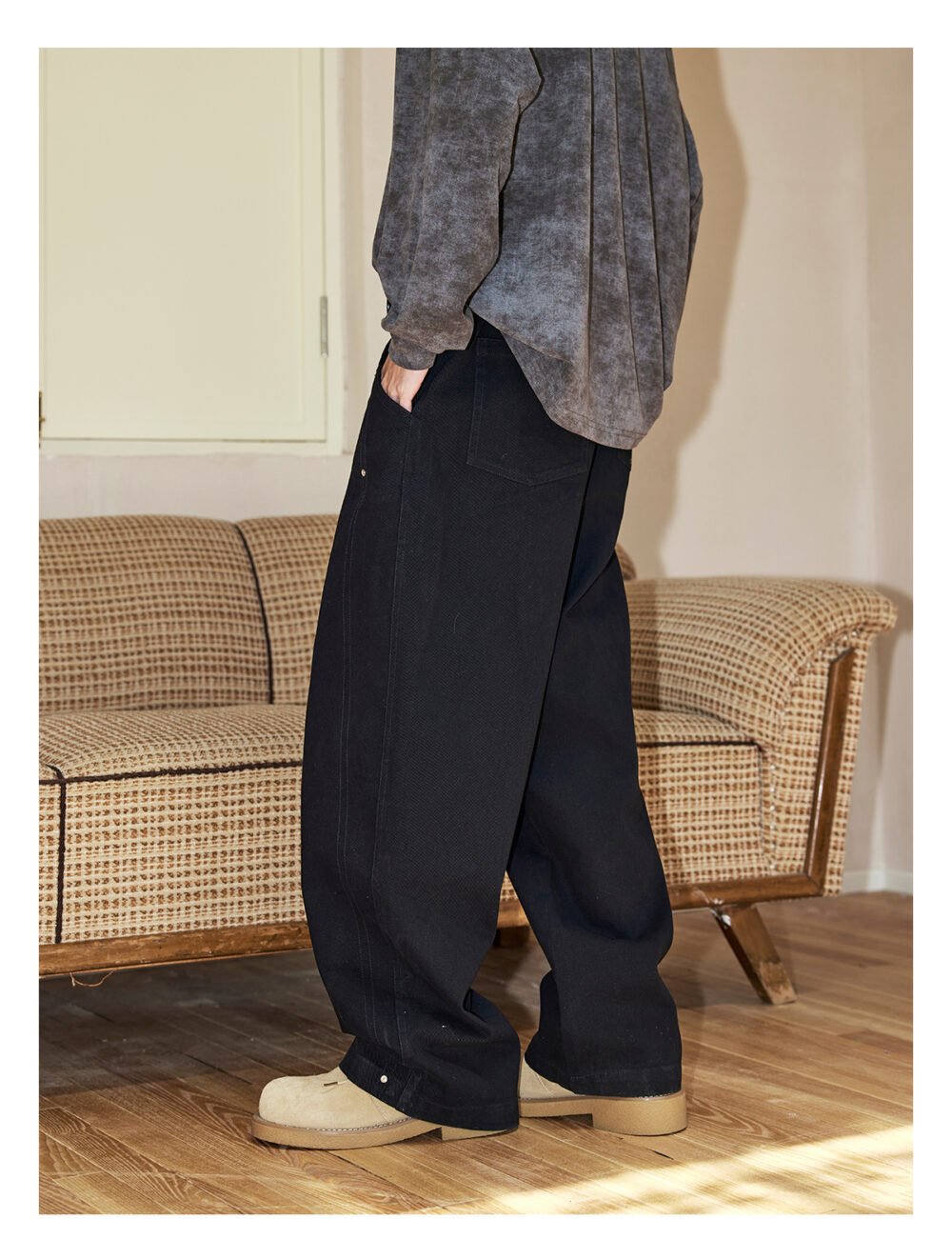 NARTALIY Rivet Decorated Pure Cotton Casual Pants - Men's Spring and Autumn American High Street Wide-Leg Trousers - Image 3