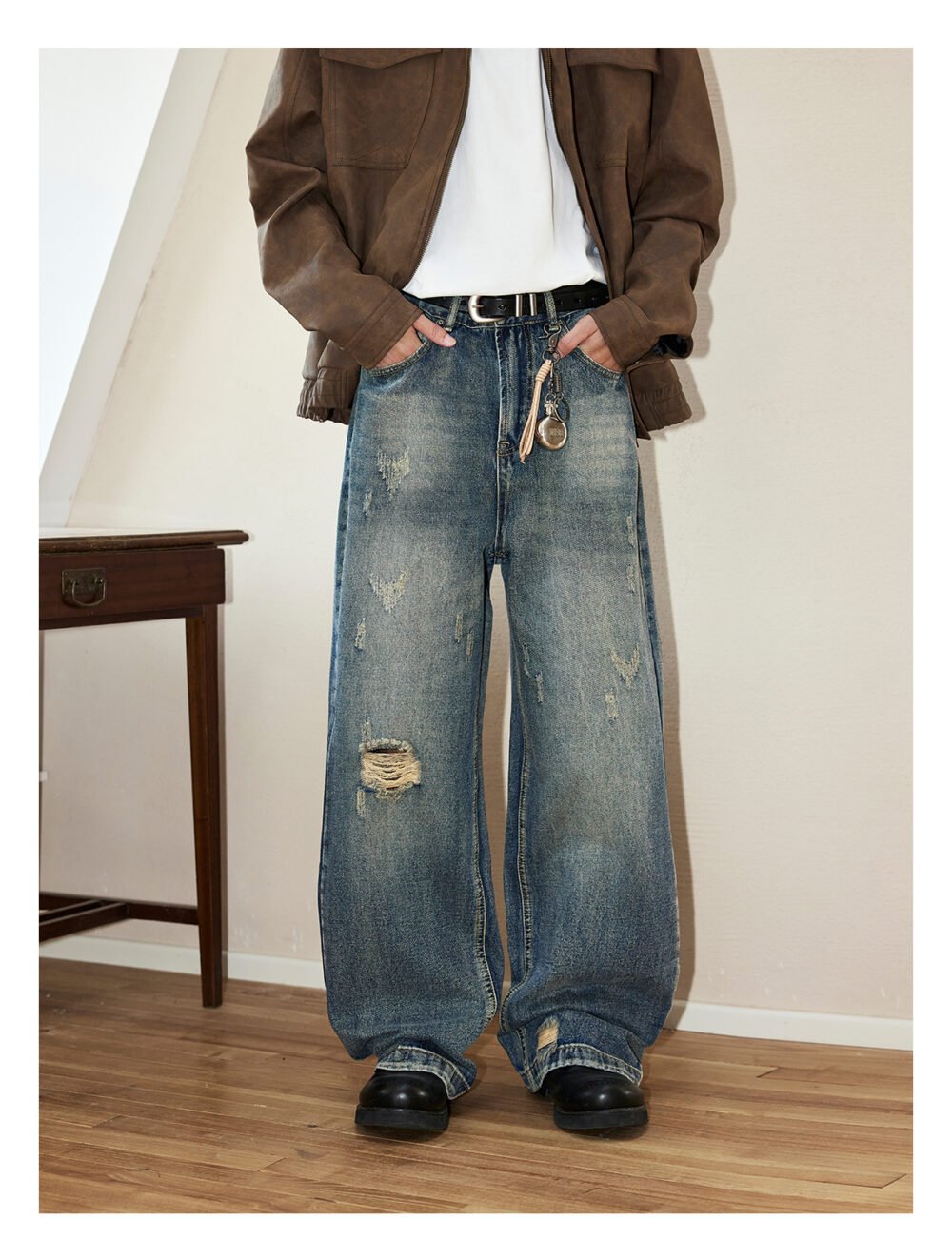 NARTALIY Ripped Washed Old Jeans - Men's Fashion Brand Spring and Autumn American Retro Wide-Leg Trousers - Image 3