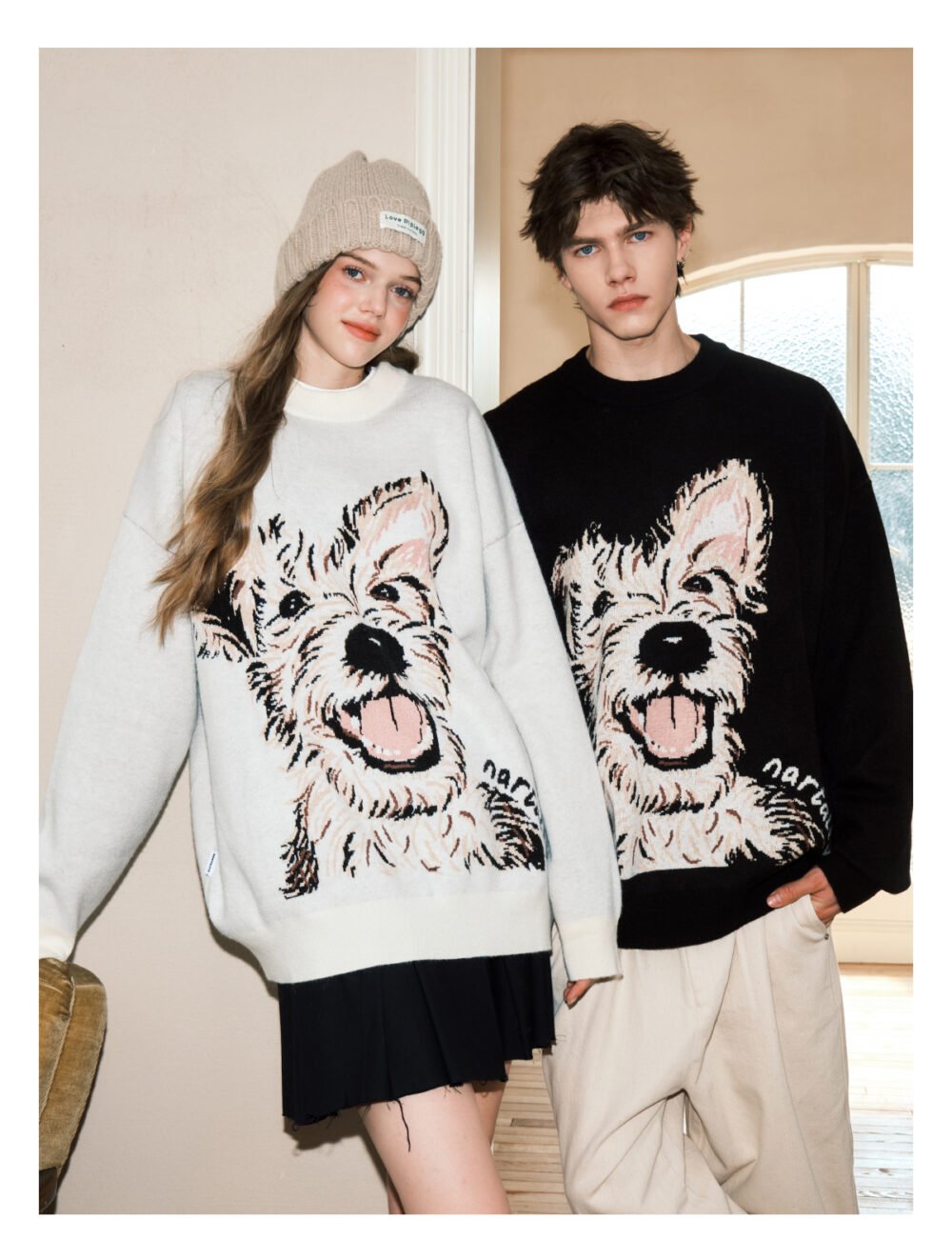 NARTALIY Puppy Round Neck Sweater - Unisex Autumn and Winter American Retro Trend Loose Sweater - Image 3