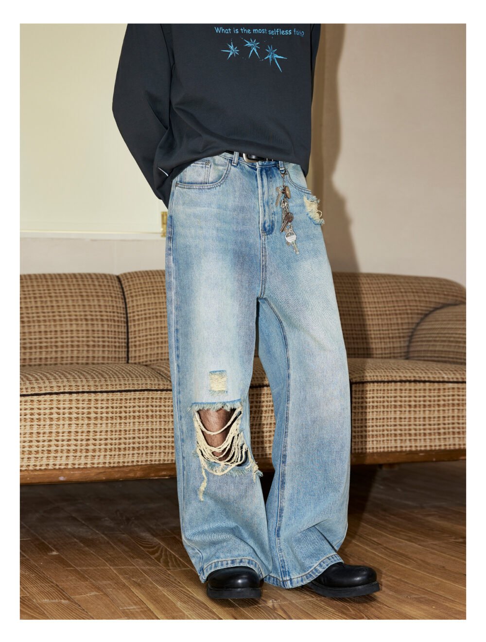 NARTALIY American Retro Washed Ripped Jeans - Men's Spring and Autumn Loose Straight Wide-Leg Trousers - Image 4