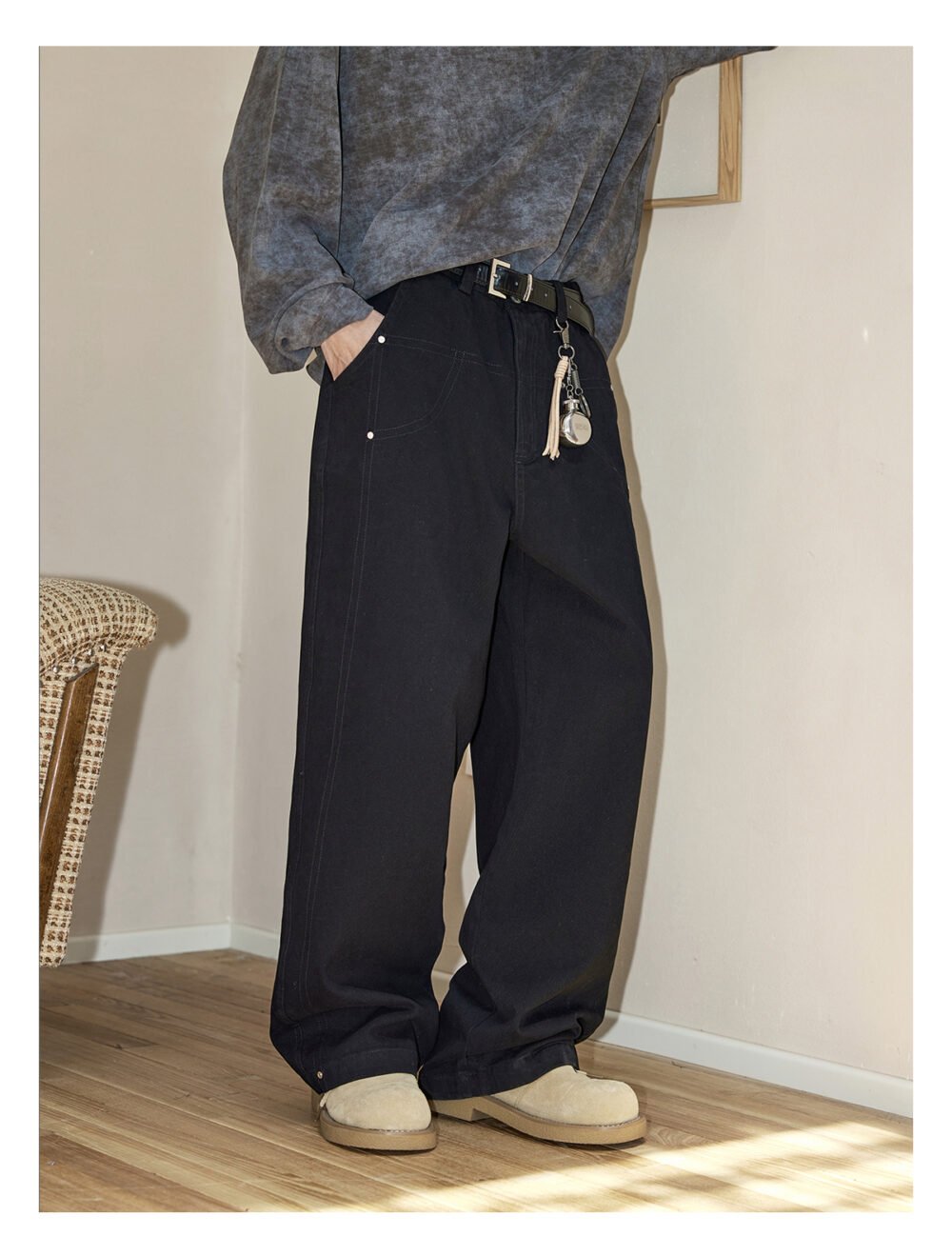 NARTALIY Rivet Decorated Pure Cotton Casual Pants - Men's Spring and Autumn American High Street Wide-Leg Trousers - Image 4
