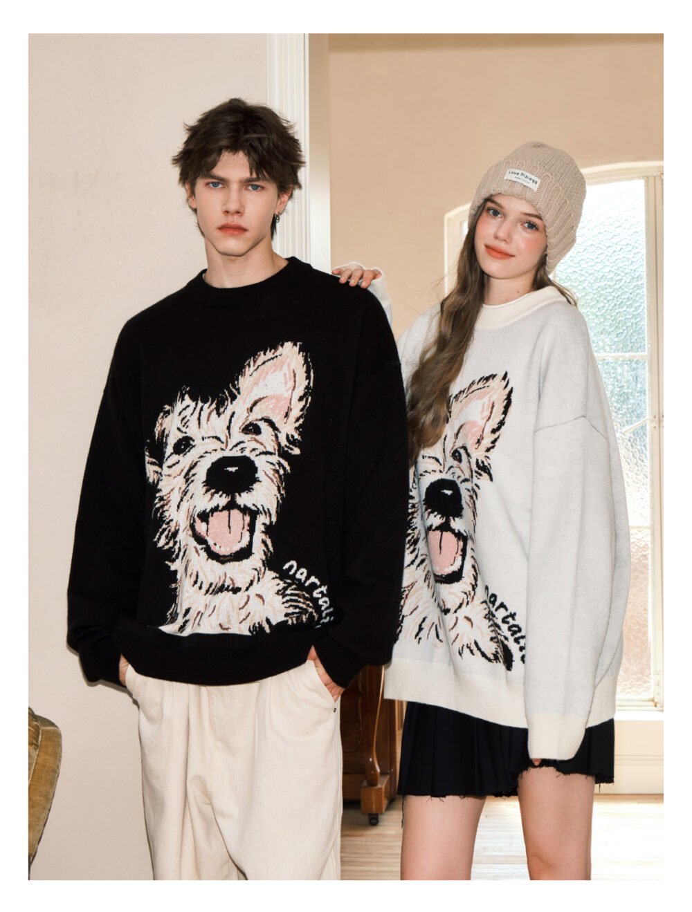 NARTALIY Puppy Round Neck Sweater - Unisex Autumn and Winter American Retro Trend Loose Sweater