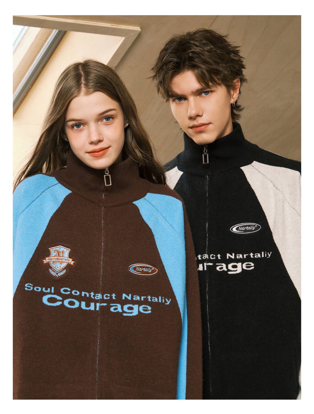 NARTALIY Contrast Color Stitching Stand Collar Zipper Sweater - Unisex Autumn and Winter Sports Knitted Cardigan Jacket - Image 3