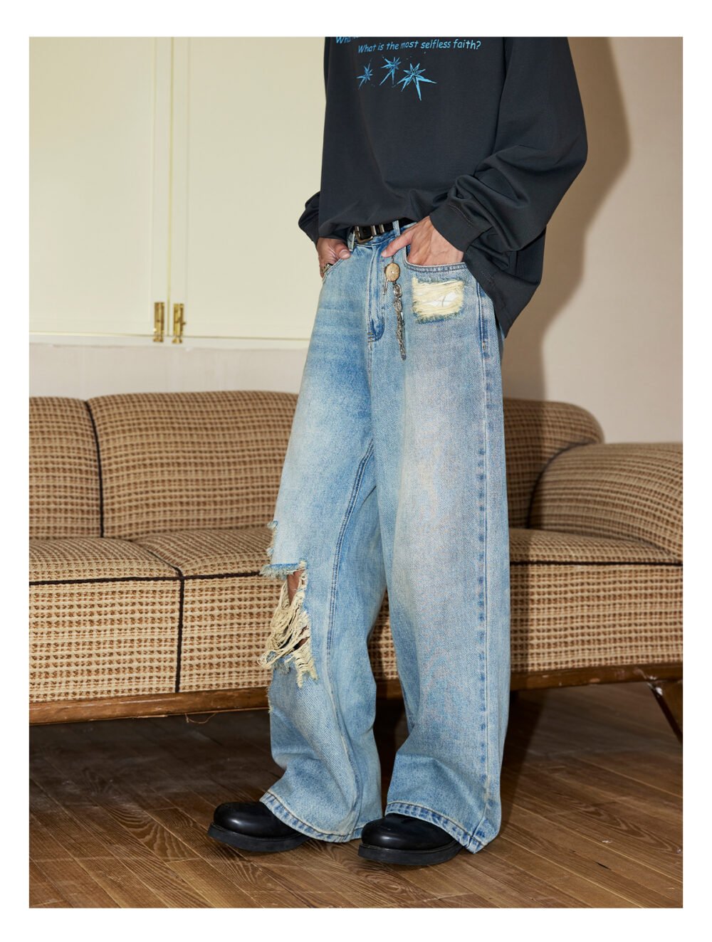 NARTALIY American Retro Washed Ripped Jeans - Men's Spring and Autumn Loose Straight Wide-Leg Trousers - Image 5
