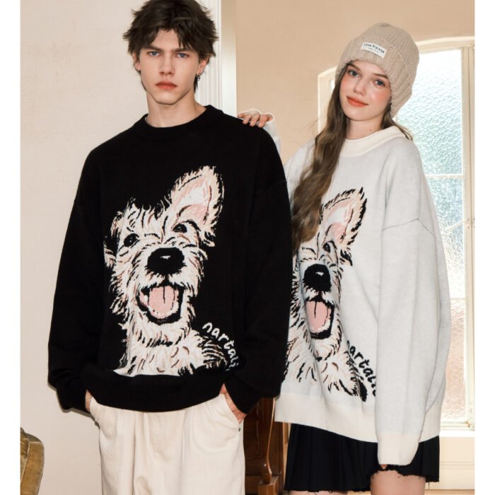 NARTALIY Puppy Round Neck Sweater - Unisex Autumn and Winter American Retro Trend Loose Sweater