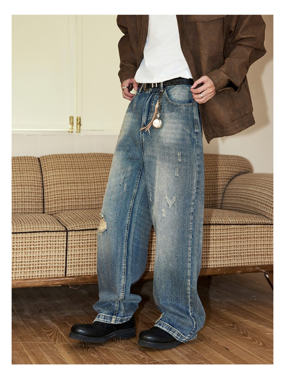 NARTALIY Ripped Washed Old Jeans - Men's Fashion Brand Spring and Autumn American Retro Wide-Leg Trousers - Image 5