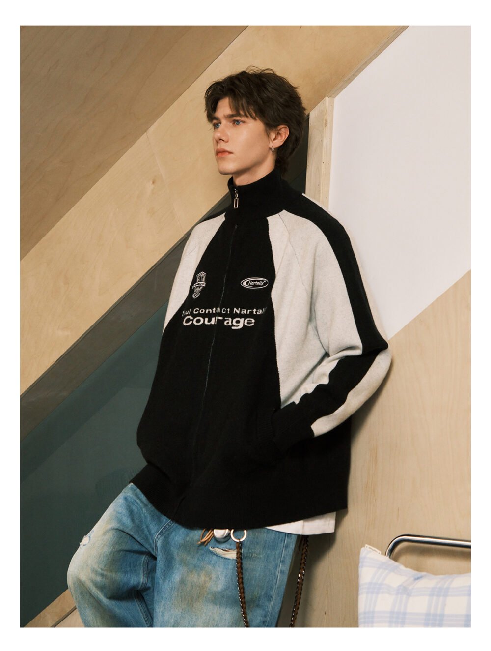 NARTALIY Contrast Color Stitching Stand Collar Zipper Sweater - Unisex Autumn and Winter Sports Knitted Cardigan Jacket - Image 9