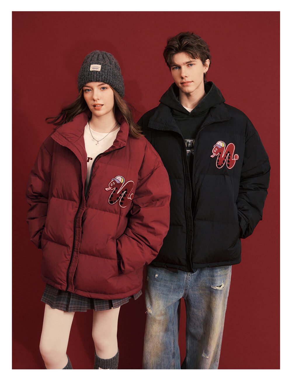 NARTALIY Snake Year Limited Edition 90 White Duck Down Jacket - Unisex Winter American Stand Collar Short Jacket - Image 2