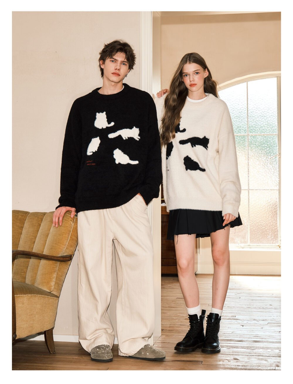 NARTALIY Cat Mohair Sweater - Unisex Autumn and Winter American Retro Loose Sweater