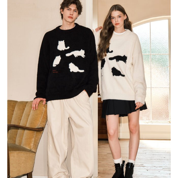 NARTALIY Cat Mohair Sweater - Unisex Autumn and Winter American Retro Loose Sweater