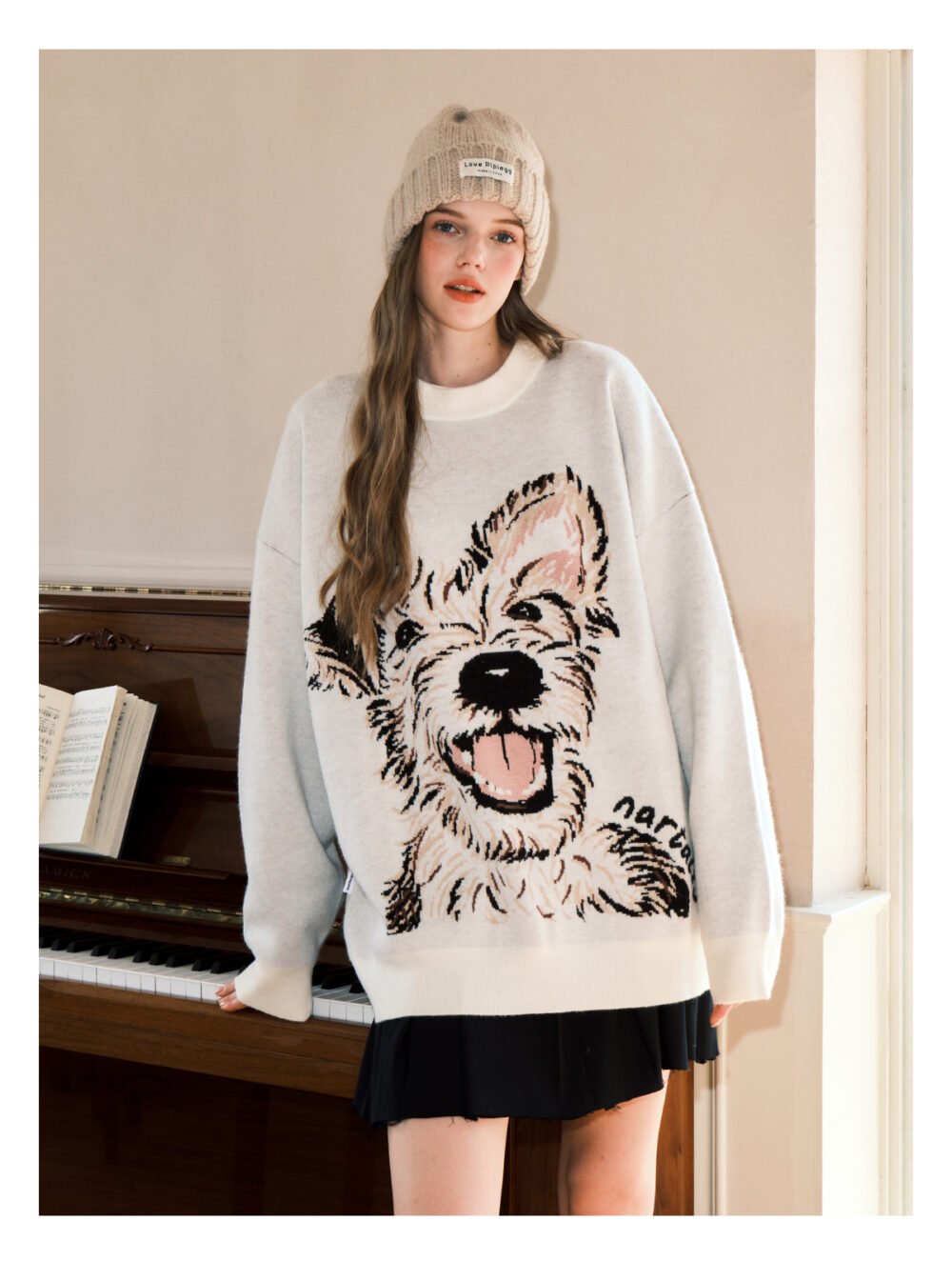 NARTALIY Puppy Round Neck Sweater - Unisex Autumn and Winter American Retro Trend Loose Sweater - Image 8