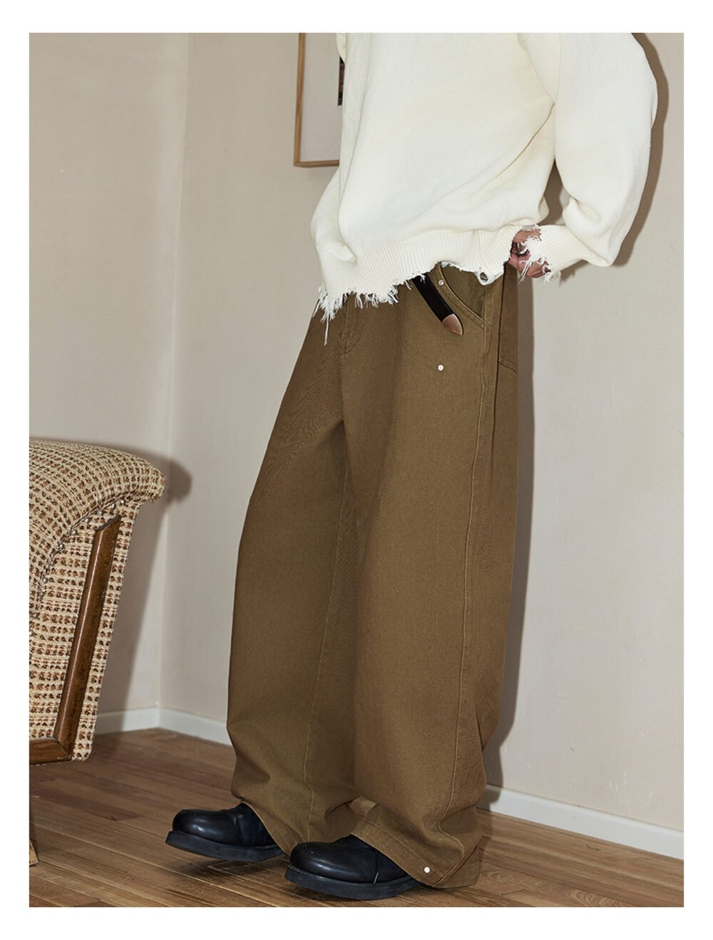 NARTALIY Rivet Decorated Pure Cotton Casual Pants - Men's Spring and Autumn American High Street Wide-Leg Trousers - Image 7