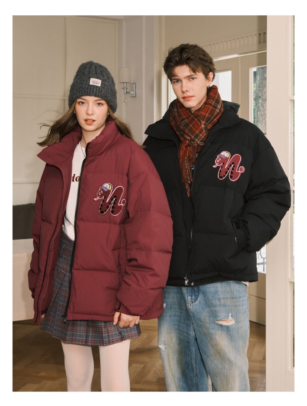 NARTALIY Snake Year Limited Edition 90 White Duck Down Jacket - Unisex Winter American Stand Collar Short Jacket