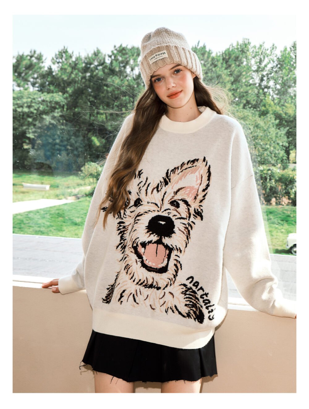 NARTALIY Puppy Round Neck Sweater - Unisex Autumn and Winter American Retro Trend Loose Sweater - Image 7