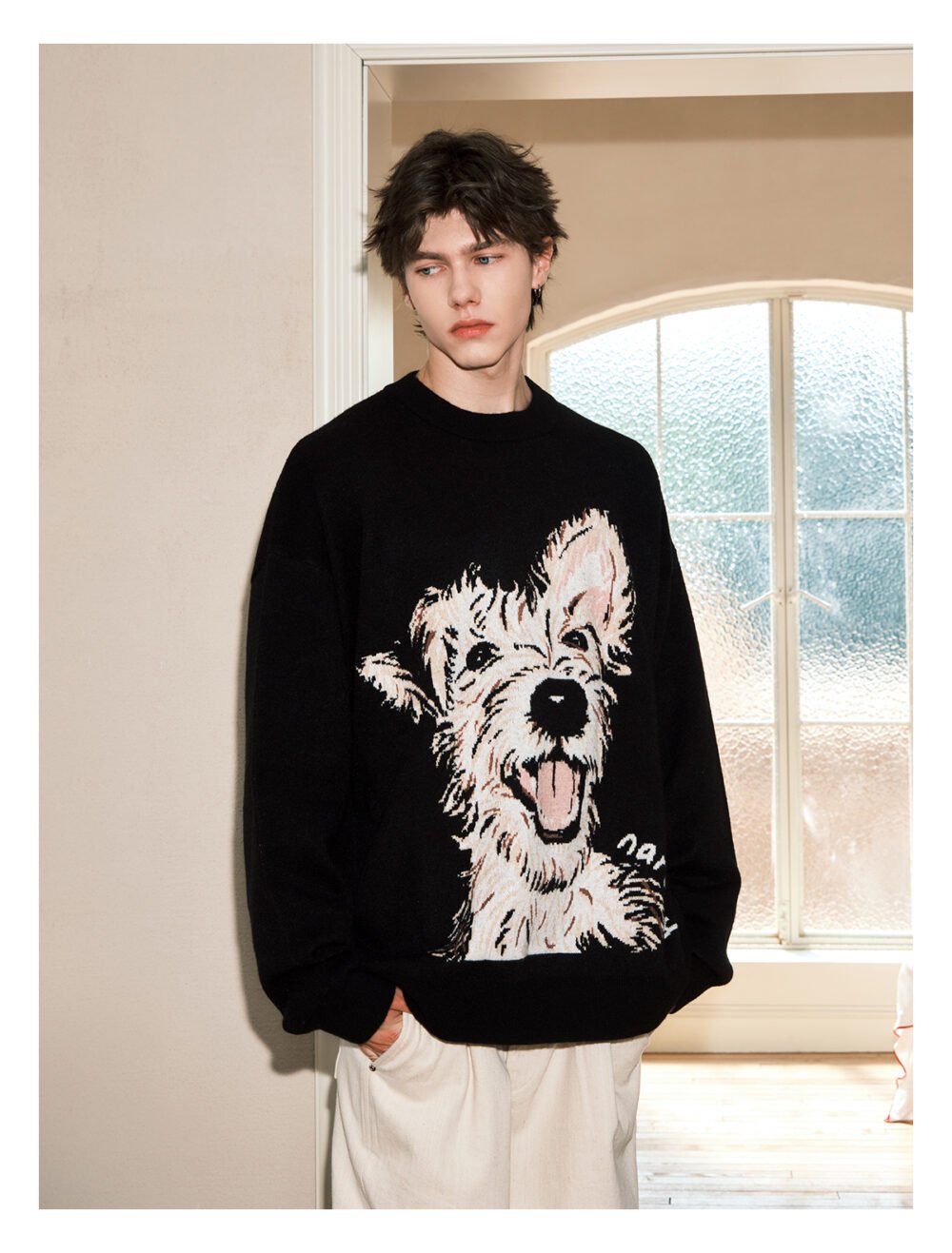 NARTALIY Puppy Round Neck Sweater - Unisex Autumn and Winter American Retro Trend Loose Sweater - Image 6