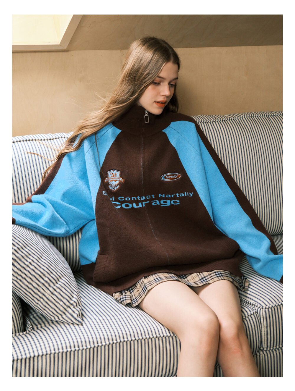 NARTALIY Contrast Color Stitching Stand Collar Zipper Sweater - Unisex Autumn and Winter Sports Knitted Cardigan Jacket - Image 5