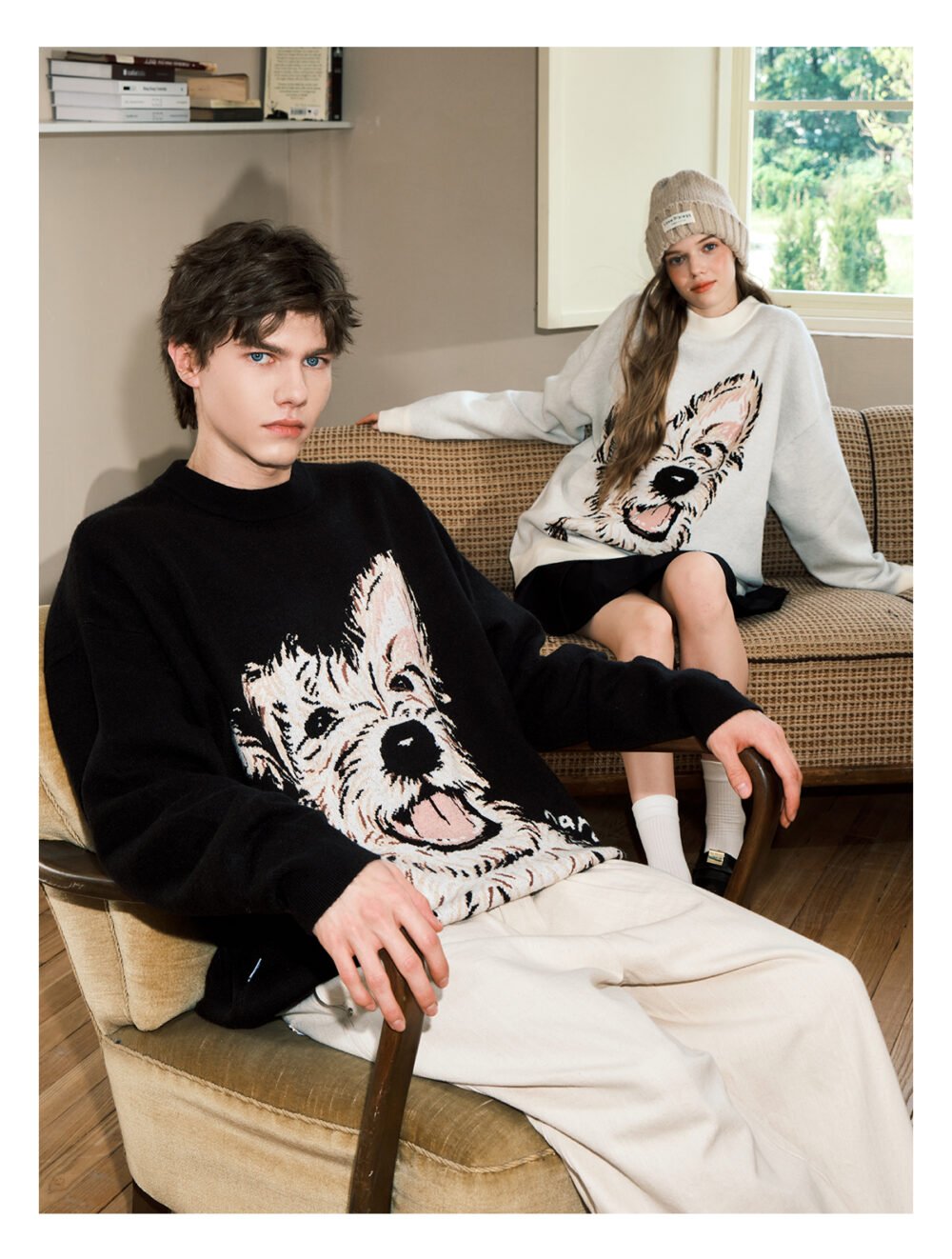 NARTALIY Puppy Round Neck Sweater - Unisex Autumn and Winter American Retro Trend Loose Sweater - Image 5