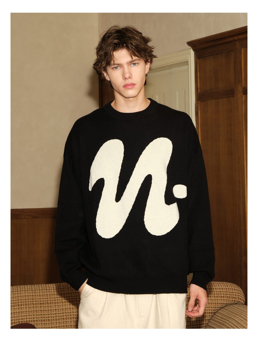 NARTALIY Puppy Round Neck Sweater - Unisex Autumn and Winter American Retro Trend Loose Sweater - Image 4