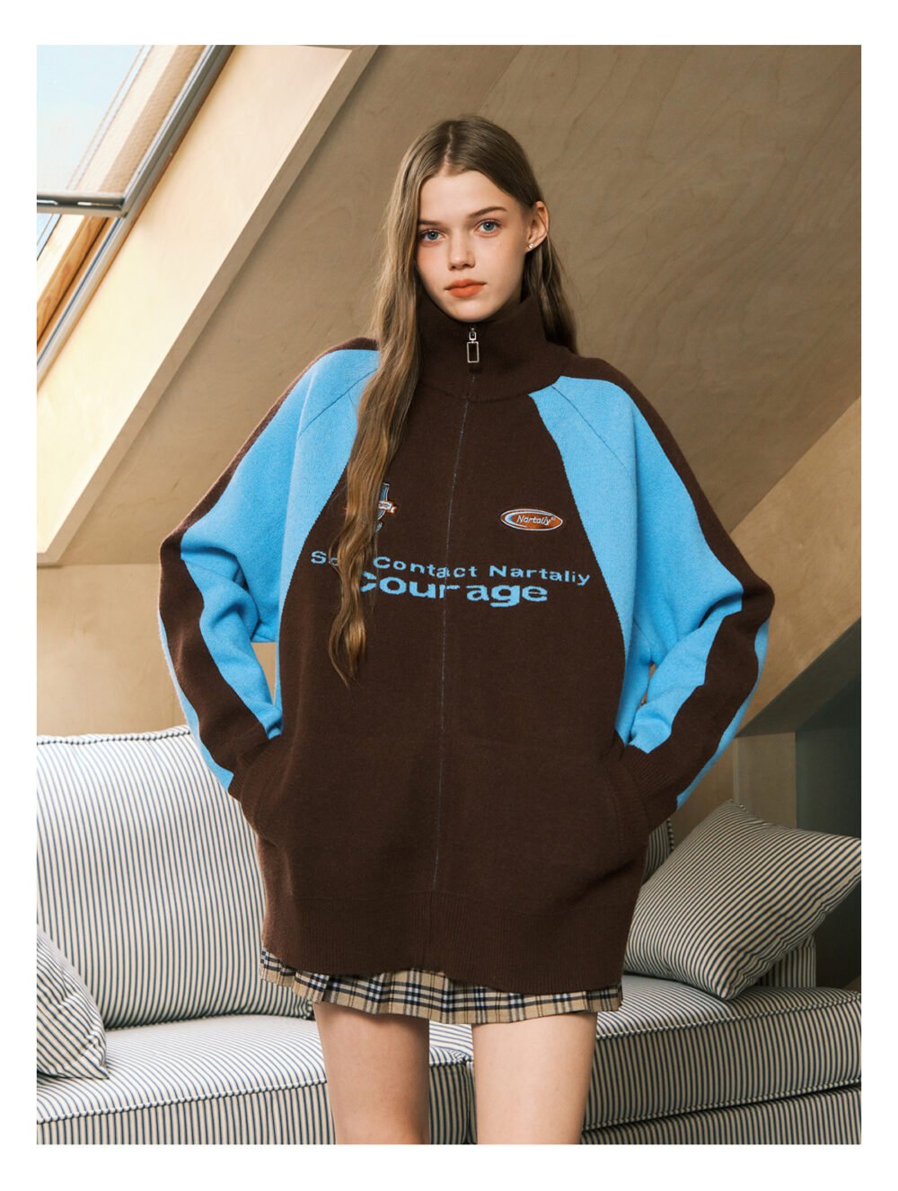 NARTALIY Contrast Color Stitching Stand Collar Zipper Sweater - Unisex Autumn and Winter Sports Knitted Cardigan Jacket - Image 6